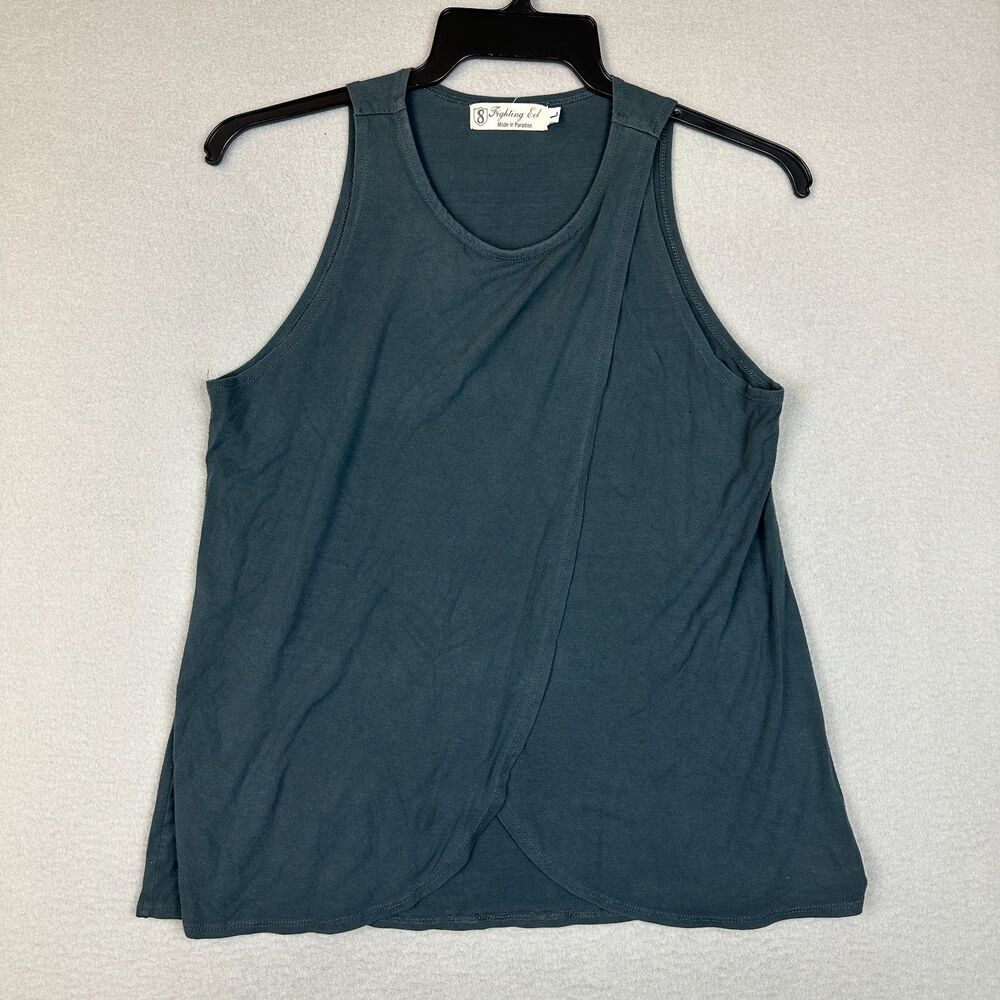 Fighting Eel Womens Large Tank Top Blue Sleeveless Tulip Front Scoop Neck Casual